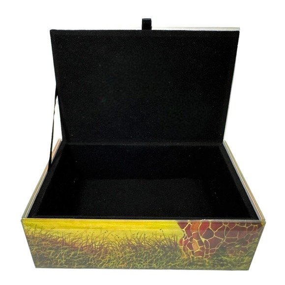 Giraffe Keepsake Box Glass with Beveled Edges Velvet Lined 5.75"W Africa Safari - Picture 6 of 7